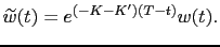 $\displaystyle \widetilde{w}(t) = e^{(-K-K^\prime)(T-t)} w(t).$