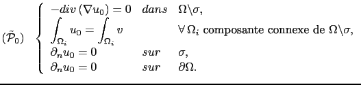 $\displaystyle (\tilde{\mathcal{P}}_0)  \left\{ \begin{array}{lll} -div\left(\...
... sur & \sigma, \partial_n u_0 = 0 & sur & \partial\Omega. \end{array} \right.$