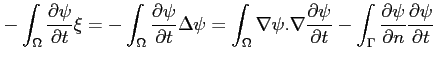 $\displaystyle -\int_\Omega\frac{\partial \psi}{\partial t}\xi=-\int_\Omega\frac...
...
-\int_\Gamma \frac{\partial \psi}{\partial n}\frac{\partial \psi}{\partial t}
$